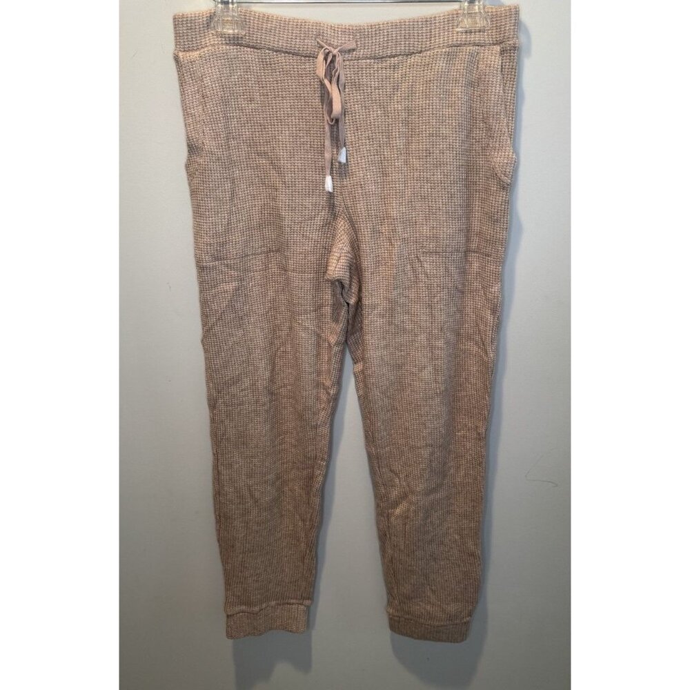 Susan Graver Weekend Brown Tan Waffle Knit Womens Jogger Pants‎ M NEW